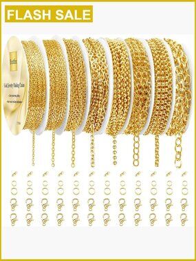 62.3 Feet 8 Rolls Gold Necklace Chains for Jewelry Making DIY Kit